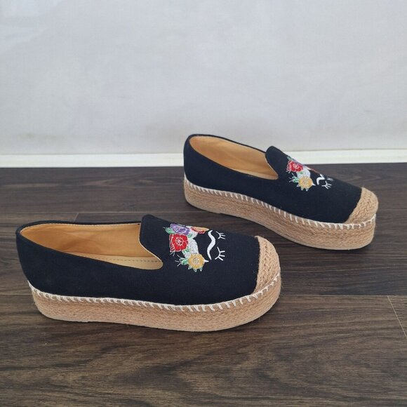 💙 Carlo Cambuston Natural Materials Slip Espadrilles Platform Embroidered Size - Picture 4 of 8